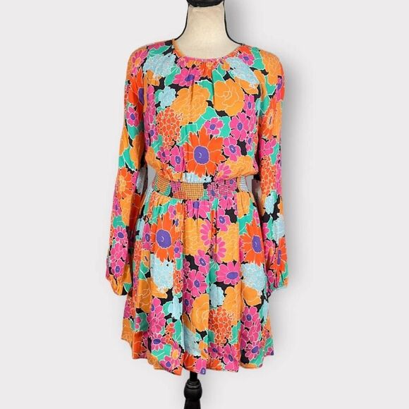 AMUR Gretal Multicolor Floral Balloon Sleeve Smocked Minidress Women's 0 NWT - Picture 3 of 13